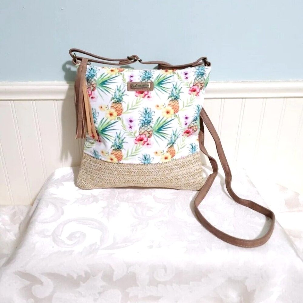 Caribbean Joe Hawaiian Beach Small Crossbody Shoulder Bag Purse Top Zip Tassel